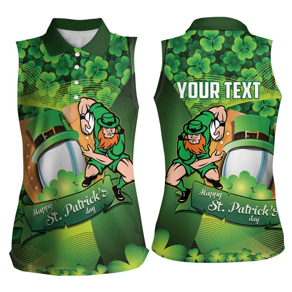 St Patrick's Day Ireland Rugby Custom Women Sleeveless Polo Shirt Leprechaun Mascot Irish Shamrock Pattern - Wonder Print Shop