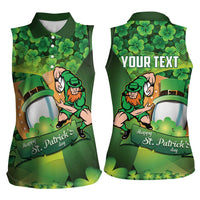 St Patrick's Day Ireland Rugby Custom Women Sleeveless Polo Shirt Leprechaun Mascot Irish Shamrock Pattern - Wonder Print Shop