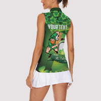 St Patrick's Day Ireland Rugby Custom Women Sleeveless Polo Shirt Leprechaun Mascot Irish Shamrock Pattern - Wonder Print Shop