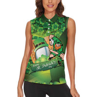 St Patrick's Day Ireland Rugby Custom Women Sleeveless Polo Shirt Leprechaun Mascot Irish Shamrock Pattern - Wonder Print Shop