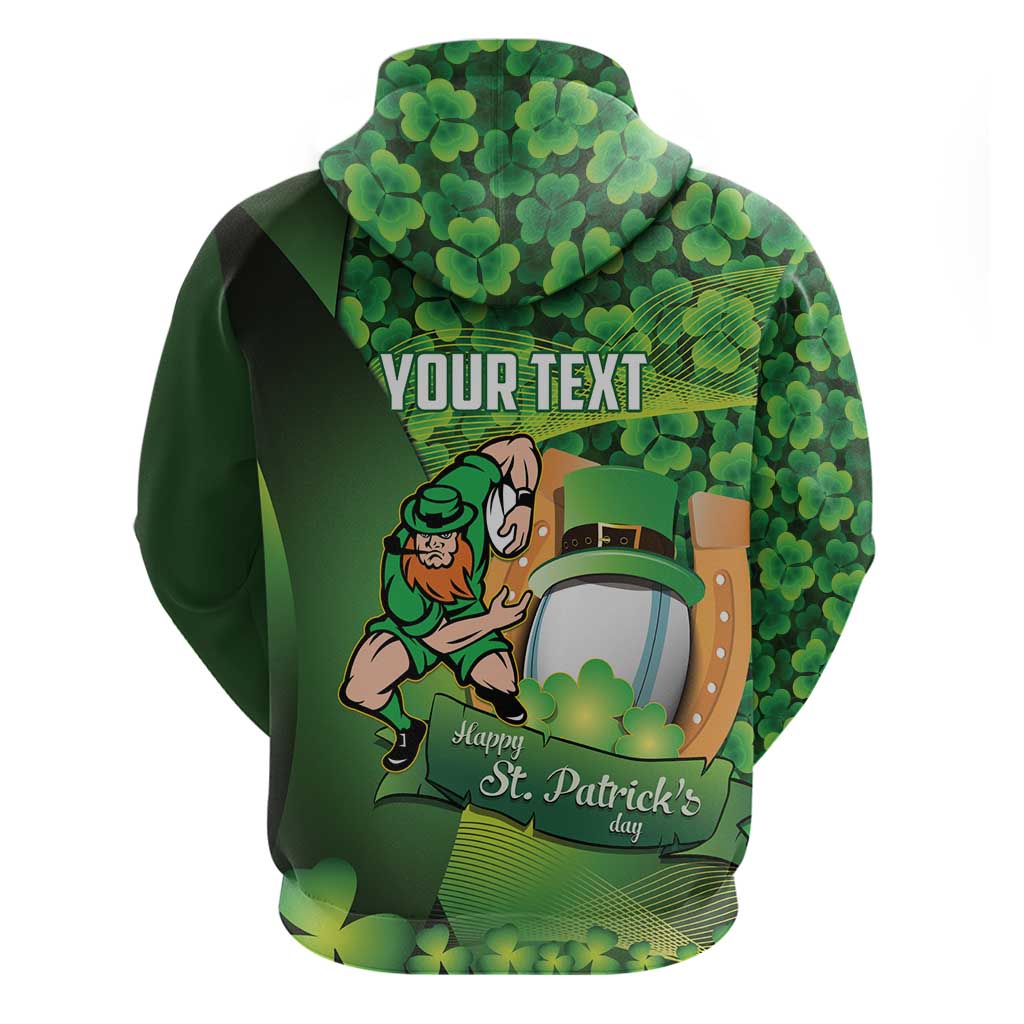 St Patrick's Day Ireland Rugby Custom Zip Hoodie Leprechaun Mascot Irish Shamrock Pattern - Wonder Print Shop