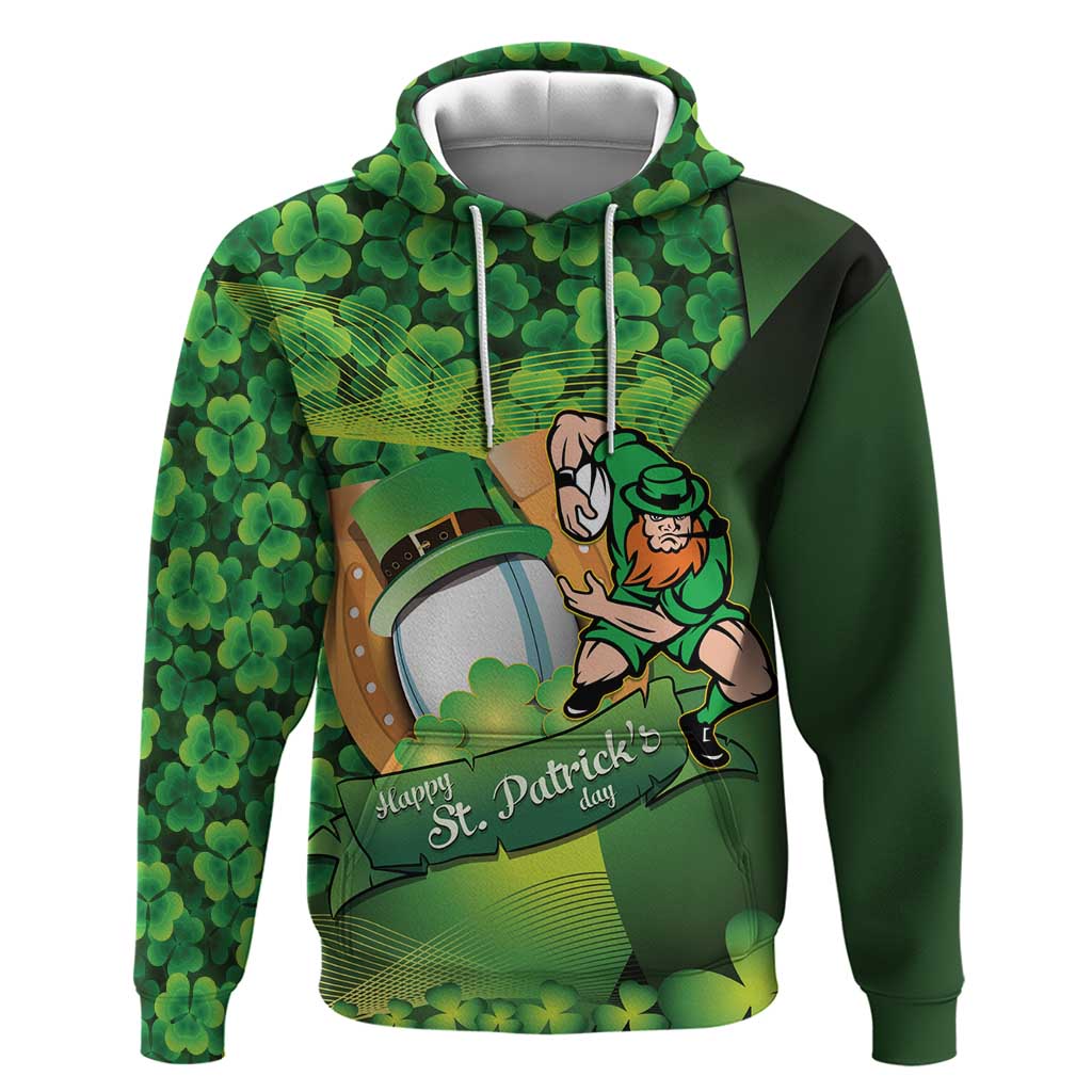 St Patrick's Day Ireland Rugby Custom Zip Hoodie Leprechaun Mascot Irish Shamrock Pattern - Wonder Print Shop