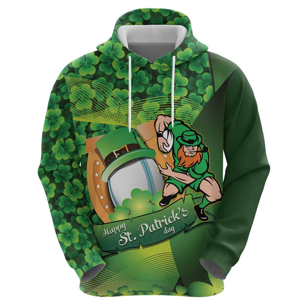 St Patrick's Day Ireland Rugby Custom Zip Hoodie Leprechaun Mascot Irish Shamrock Pattern - Wonder Print Shop