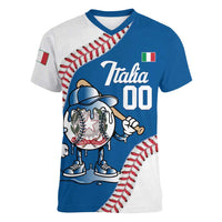 Italy 2026 Baseball Custom Women V-Neck T-Shirt Go Champions Drip Style