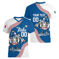 Italy 2026 Baseball Custom Women V-Neck T-Shirt Go Champions Drip Style