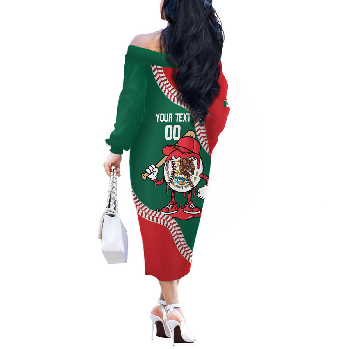 Mexico 2026 Baseball Custom Off The Shoulder Long Sleeve Dress Go Champions Drip Style