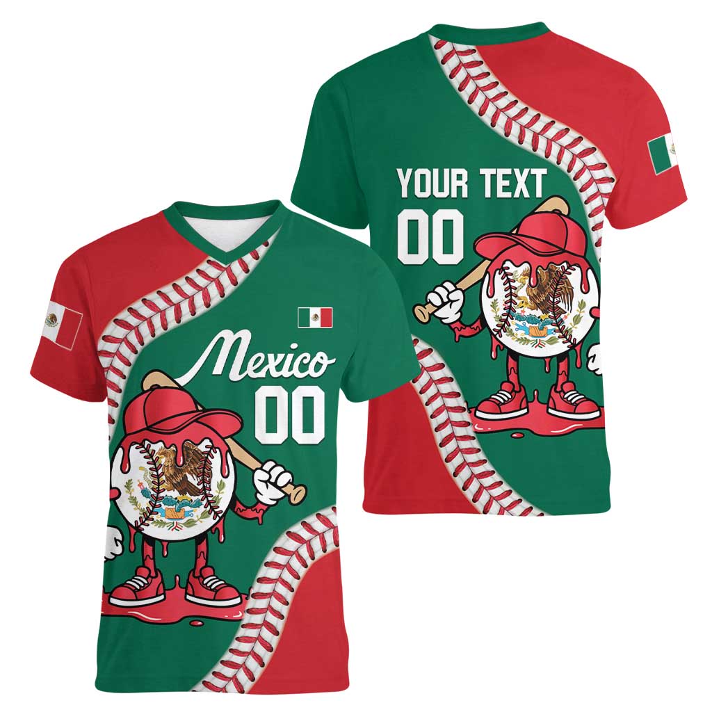 Mexico 2026 Baseball Custom Women V-Neck T-Shirt Go Champions Drip Style