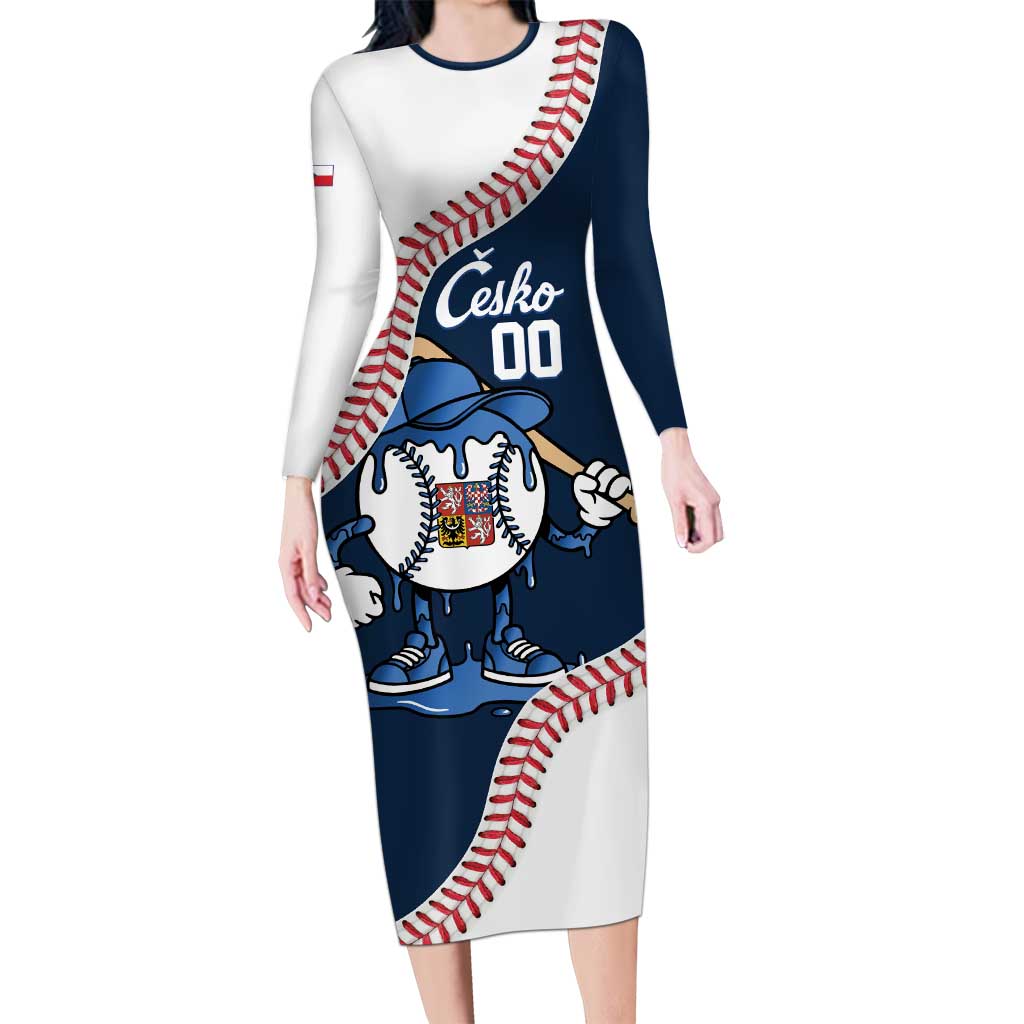 Czech Republic 2026 Baseball Custom Long Sleeve Bodycon Dress Go Cesko Drip Style