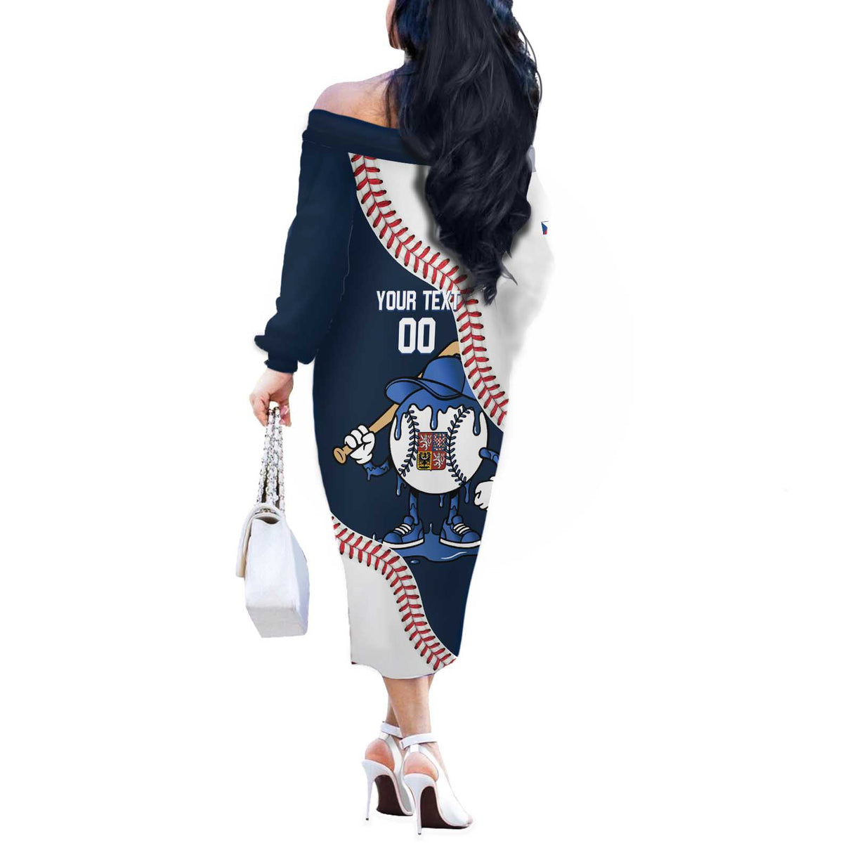 Czech Republic 2026 Baseball Custom Off The Shoulder Long Sleeve Dress Go Cesko Drip Style