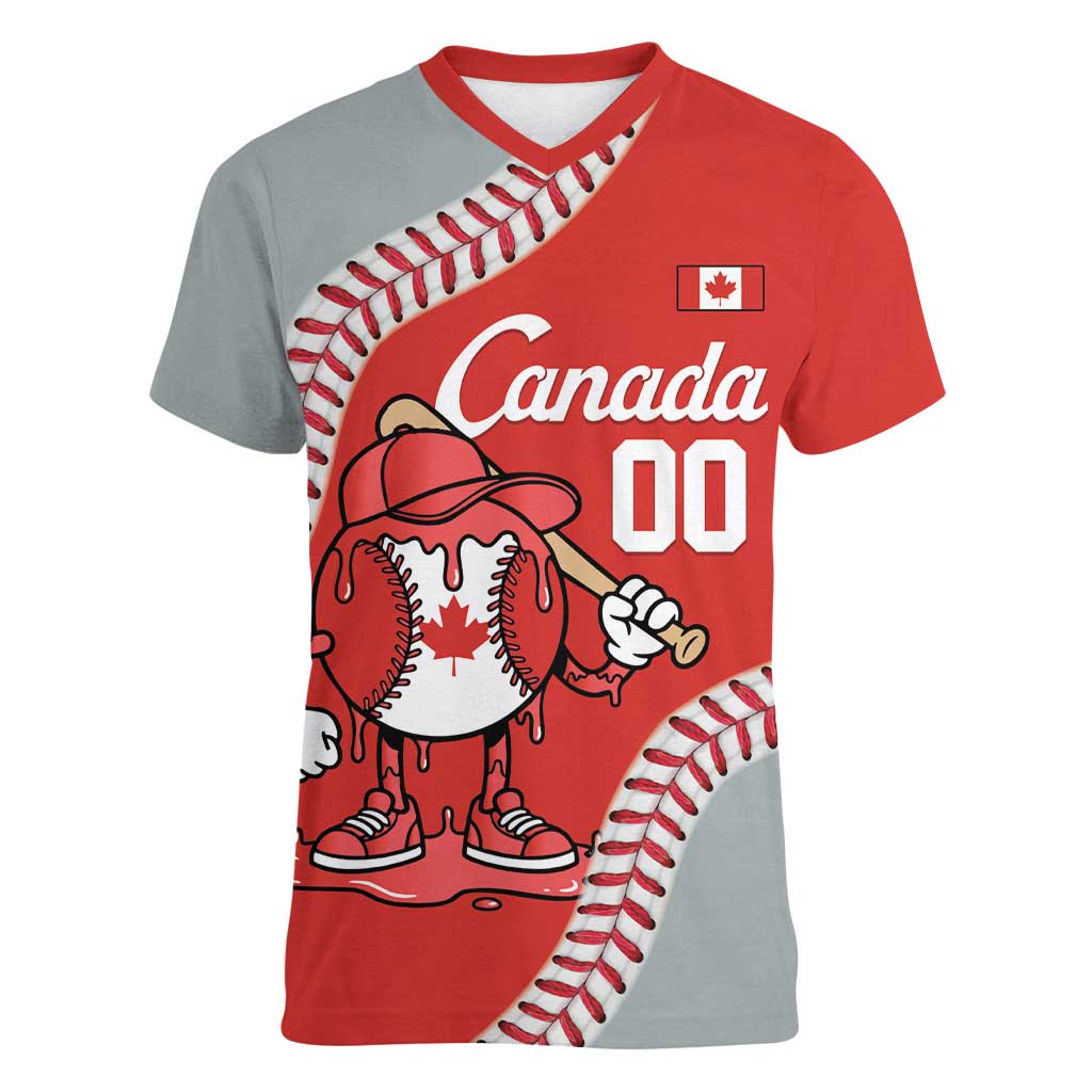 Canada 2026 Baseball Custom Women V-Neck T-Shirt Go Champions Drip Style