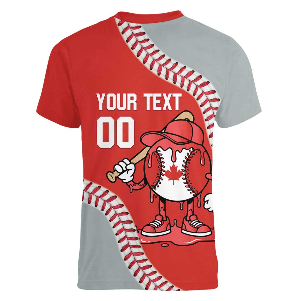 Canada 2026 Baseball Custom Women V-Neck T-Shirt Go Champions Drip Style