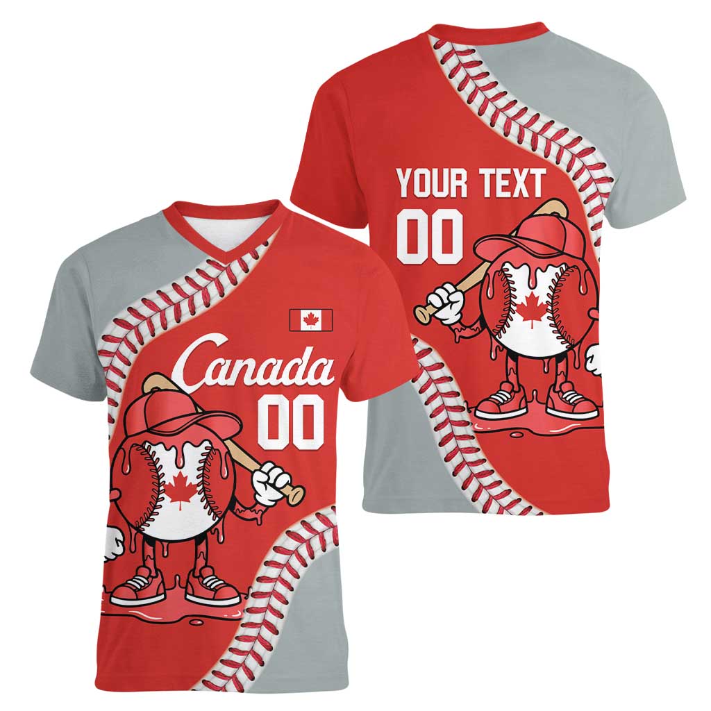 Canada 2026 Baseball Custom Women V-Neck T-Shirt Go Champions Drip Style