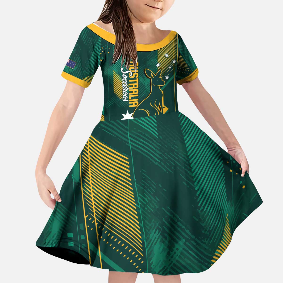 Australia Socceroos 2026 Custom Kid Short Sleeve Dress Go Aussie Kangaroo National Color