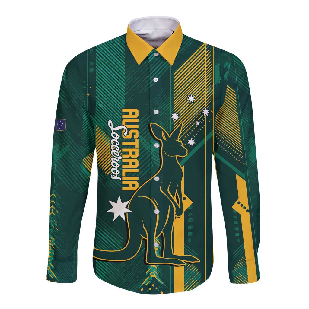 Australia Socceroos 2026 Custom Long Sleeve Button Shirt Go Aussie Kangaroo National Color