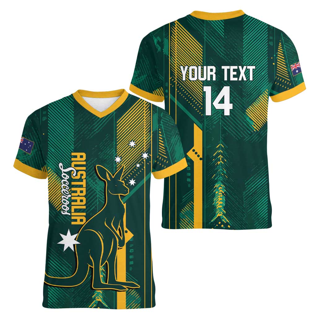 Australia Socceroos 2026 Custom Women V-Neck T-Shirt Go Aussie Kangaroo National Color
