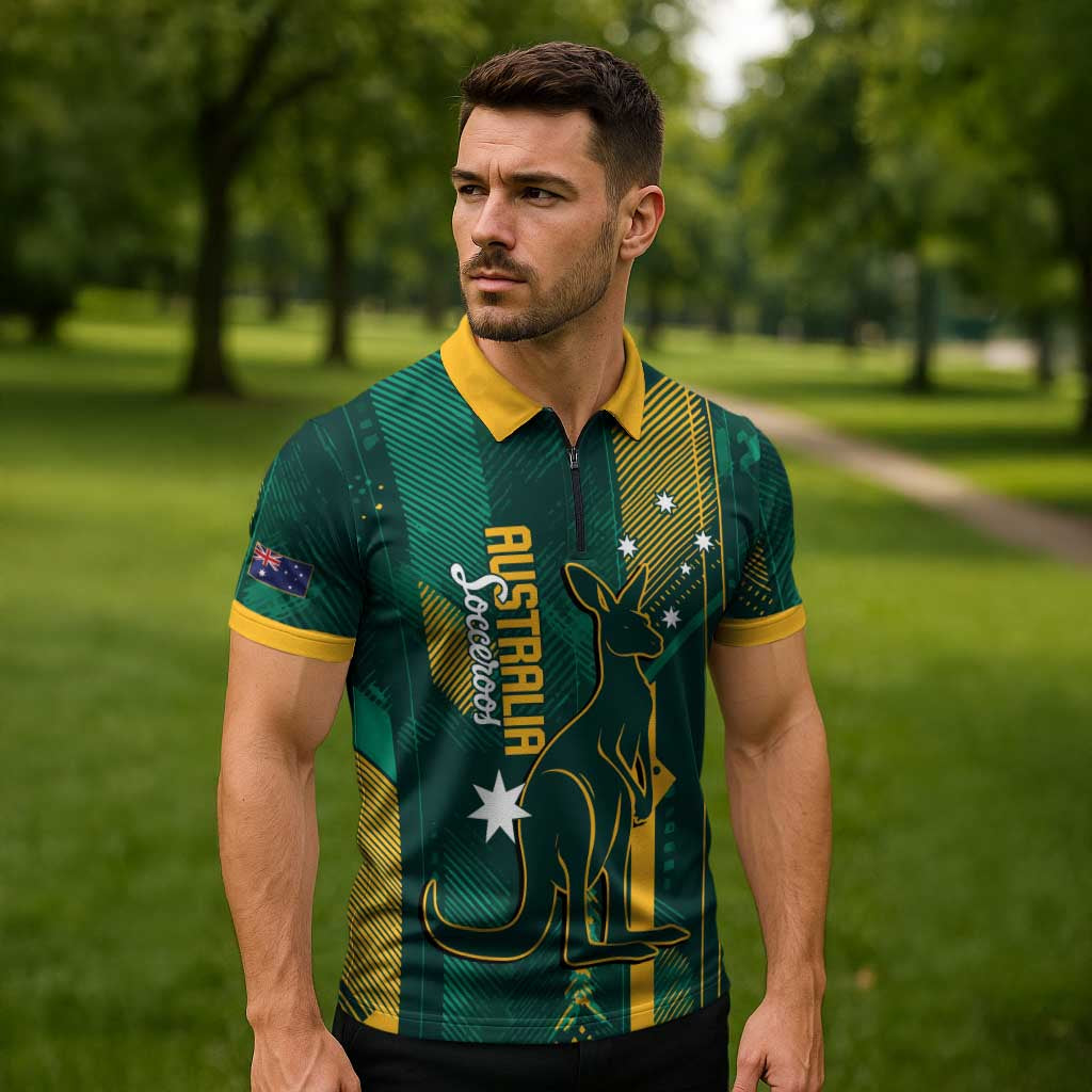 Australia Socceroos 2026 Custom Zipper Polo Shirt Go Aussie Kangaroo National Color