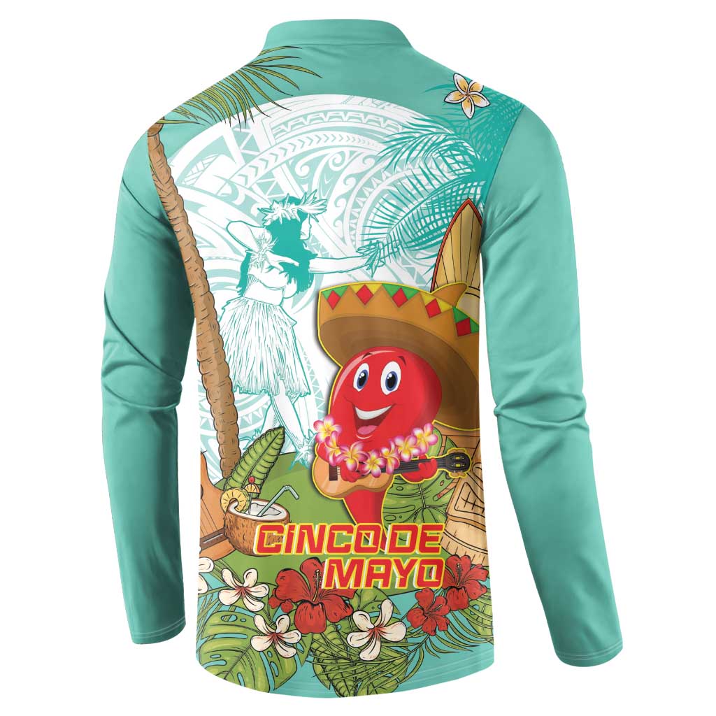 Hawaii Cinco de Mayo Button Sweatshirt Chili Pepper Hula Girl Tropical Vibes