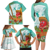 Hawaii Cinco de Mayo Family Matching Long Sleeve Bodycon Dress and Hawaiian Shirt Chili Pepper Hula Girl Tropical Vibes