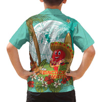 Hawaii Cinco de Mayo Family Matching Off The Shoulder Long Sleeve Dress and Hawaiian Shirt Chili Pepper Hula Girl Tropical Vibes