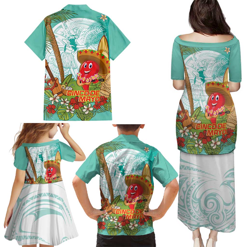 Hawaii Cinco de Mayo Family Matching Puletasi and Hawaiian Shirt Chili Pepper Hula Girl Tropical Vibes