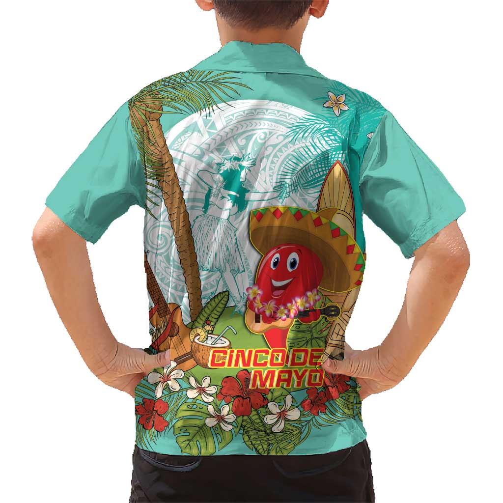 Hawaii Cinco de Mayo Family Matching Short Sleeve Bodycon Dress and Hawaiian Shirt Chili Pepper Hula Girl Tropical Vibes