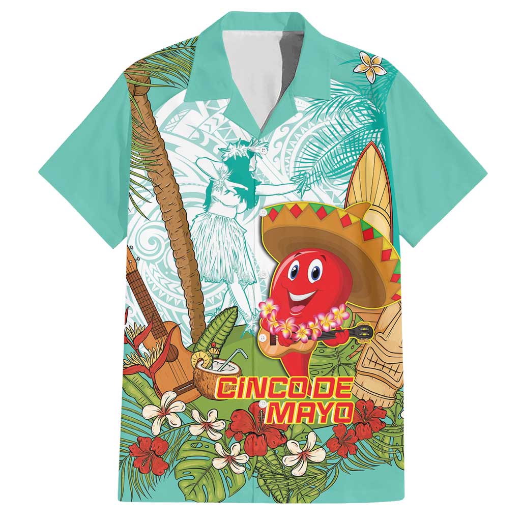 Hawaii Cinco de Mayo Family Matching Short Sleeve Bodycon Dress and Hawaiian Shirt Chili Pepper Hula Girl Tropical Vibes