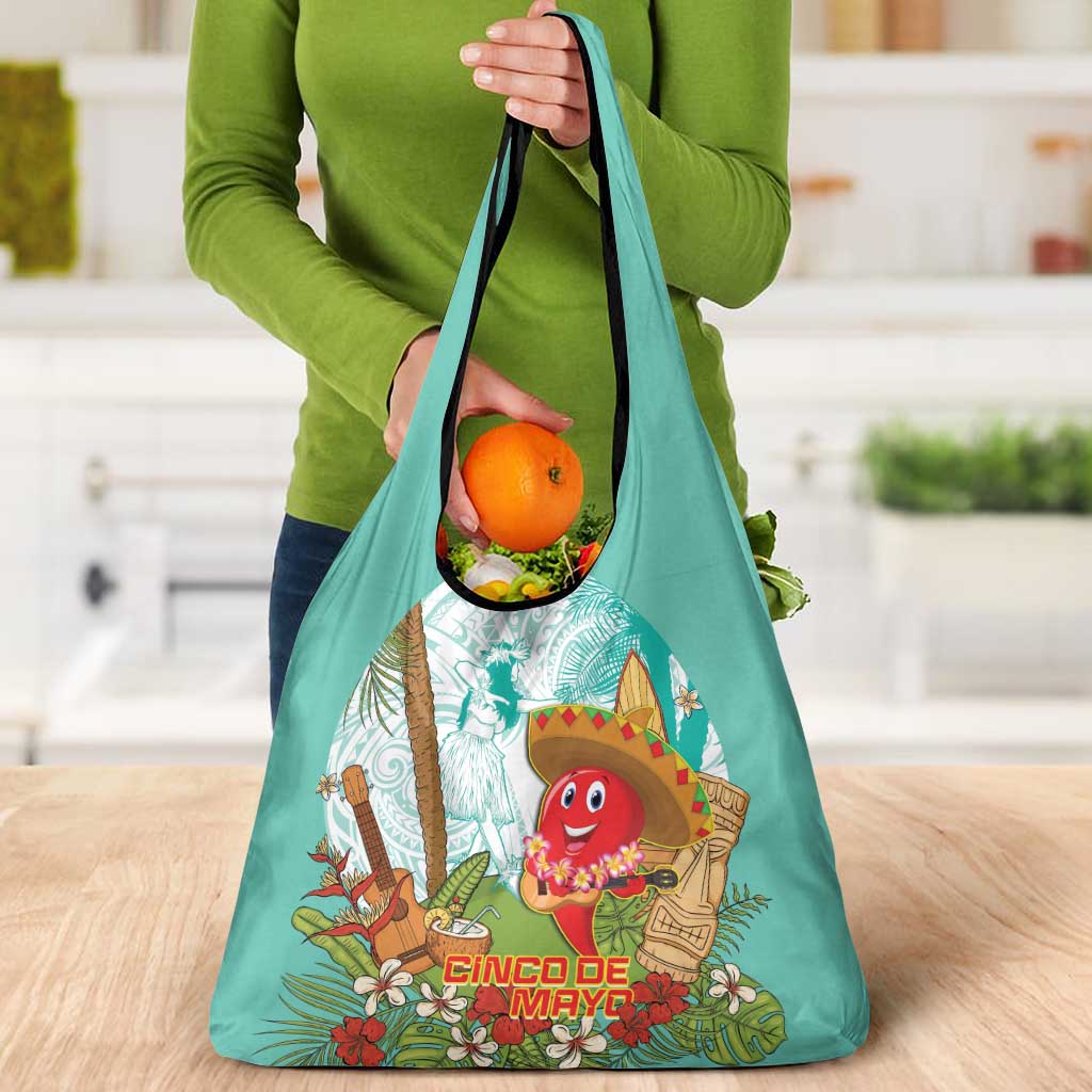 Hawaii Cinco de Mayo Grocery Bag Chili Pepper Hula Girl Tropical Vibes