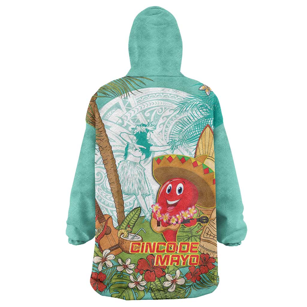 Hawaii Cinco de Mayo Wearable Blanket Hoodie Chili Pepper Hula Girl Tropical Vibes