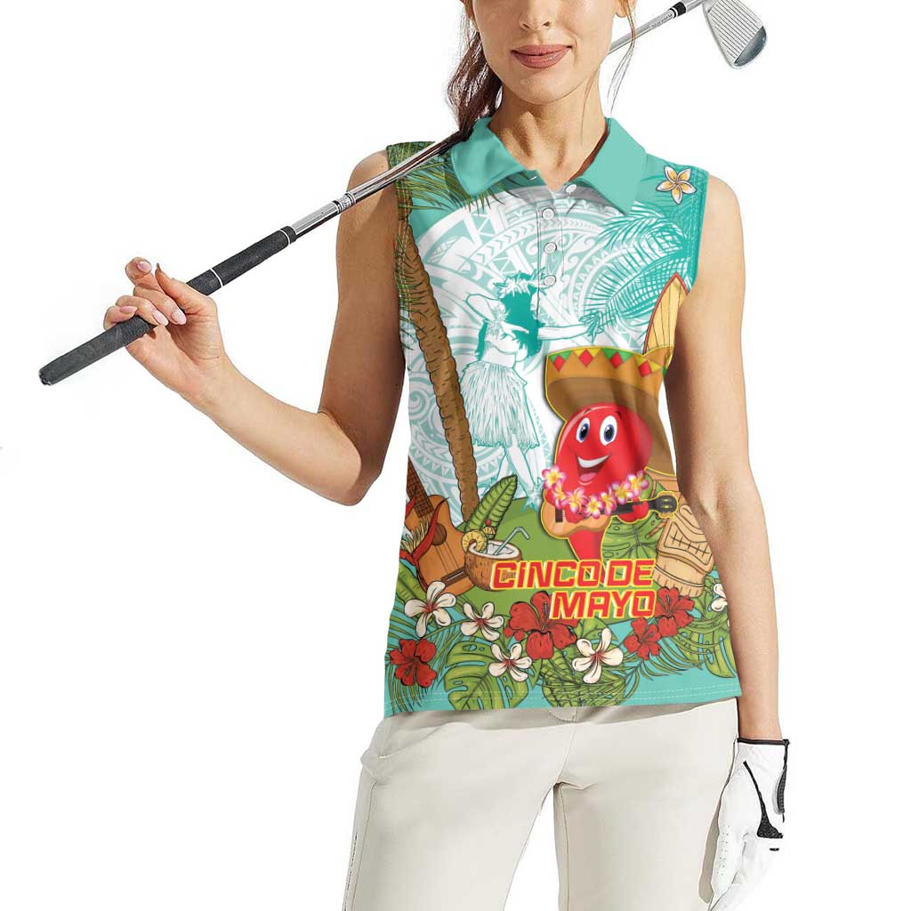 Hawaii Cinco de Mayo Women Sleeveless Polo Shirt Chili Pepper Hula Girl Tropical Vibes