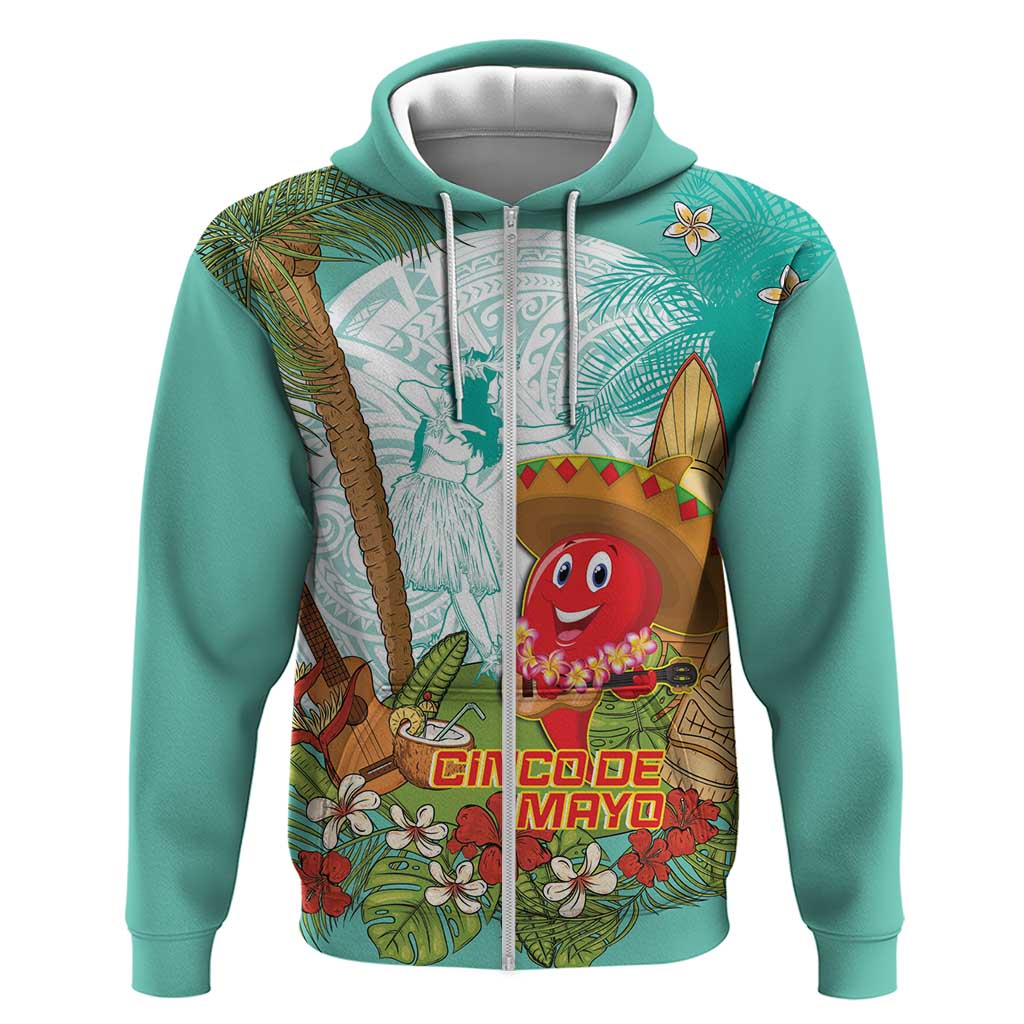 Hawaii Cinco de Mayo Zip Hoodie Chili Pepper Hula Girl Tropical Vibes