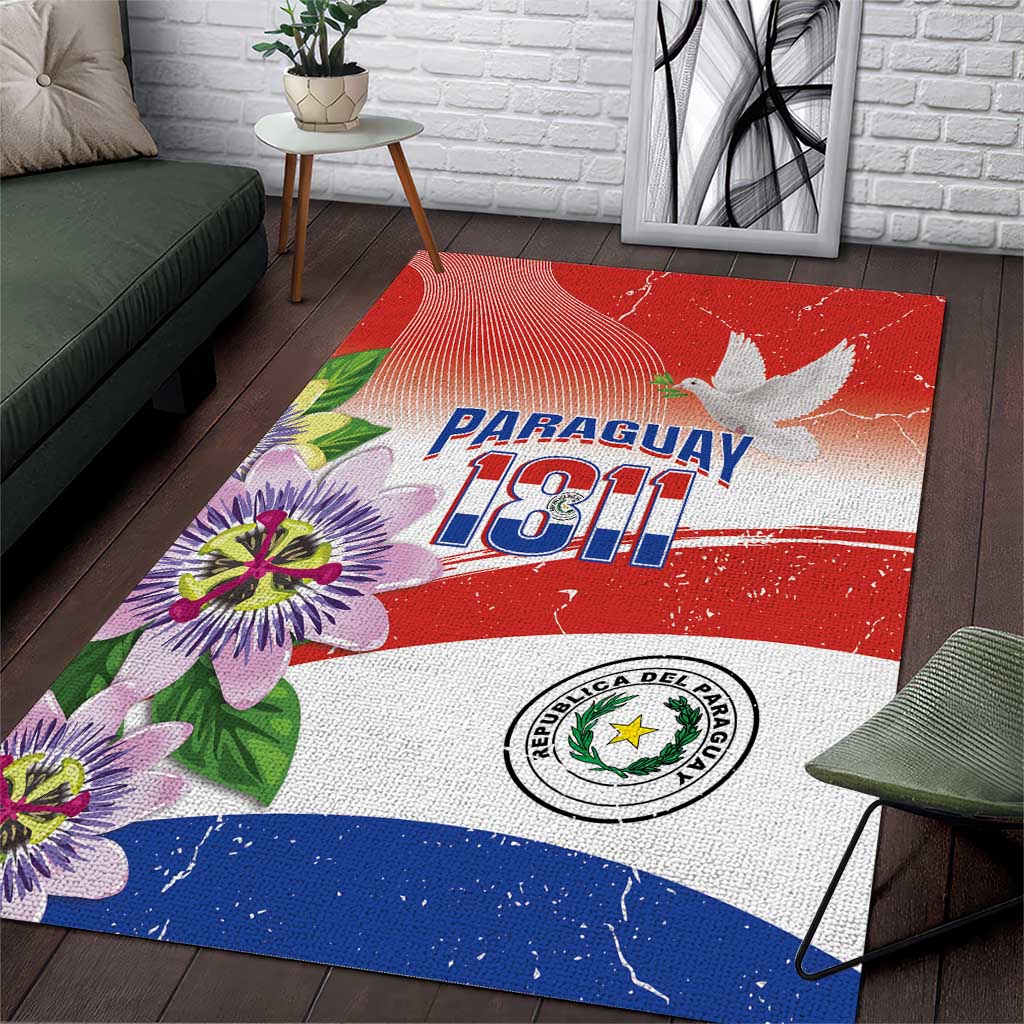 Paraguay 1811 Independence Day Area Rug Grunge Flag Mix Passion Flowers