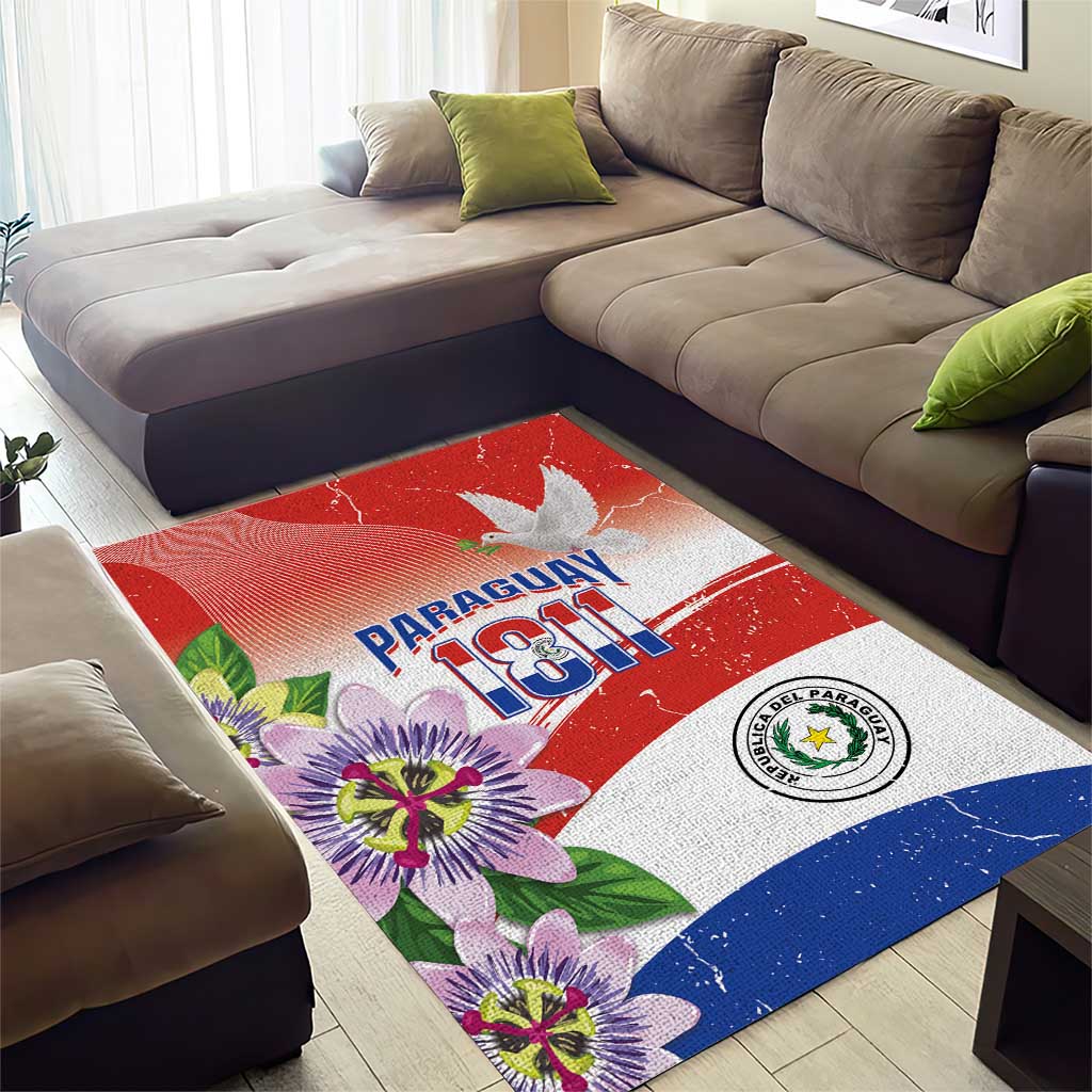 Paraguay 1811 Independence Day Area Rug Grunge Flag Mix Passion Flowers