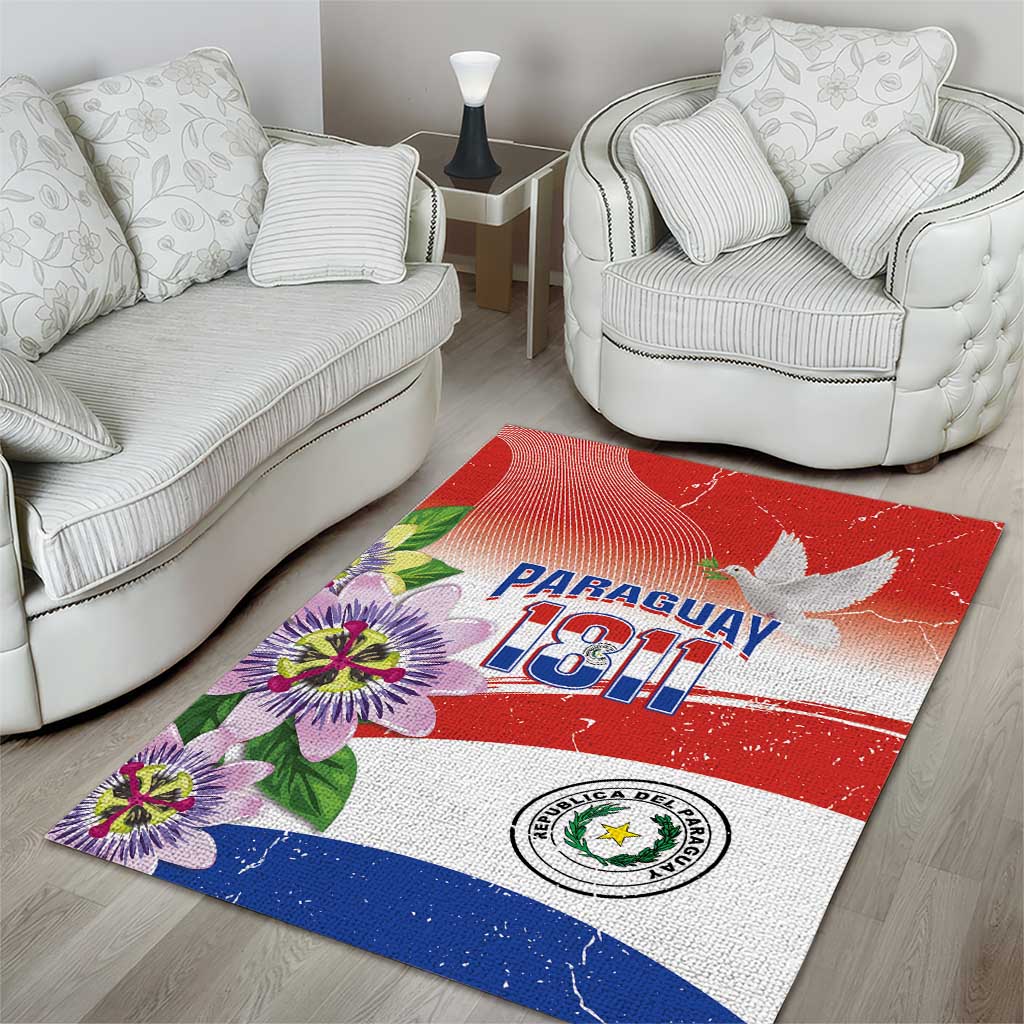 Paraguay 1811 Independence Day Area Rug Grunge Flag Mix Passion Flowers