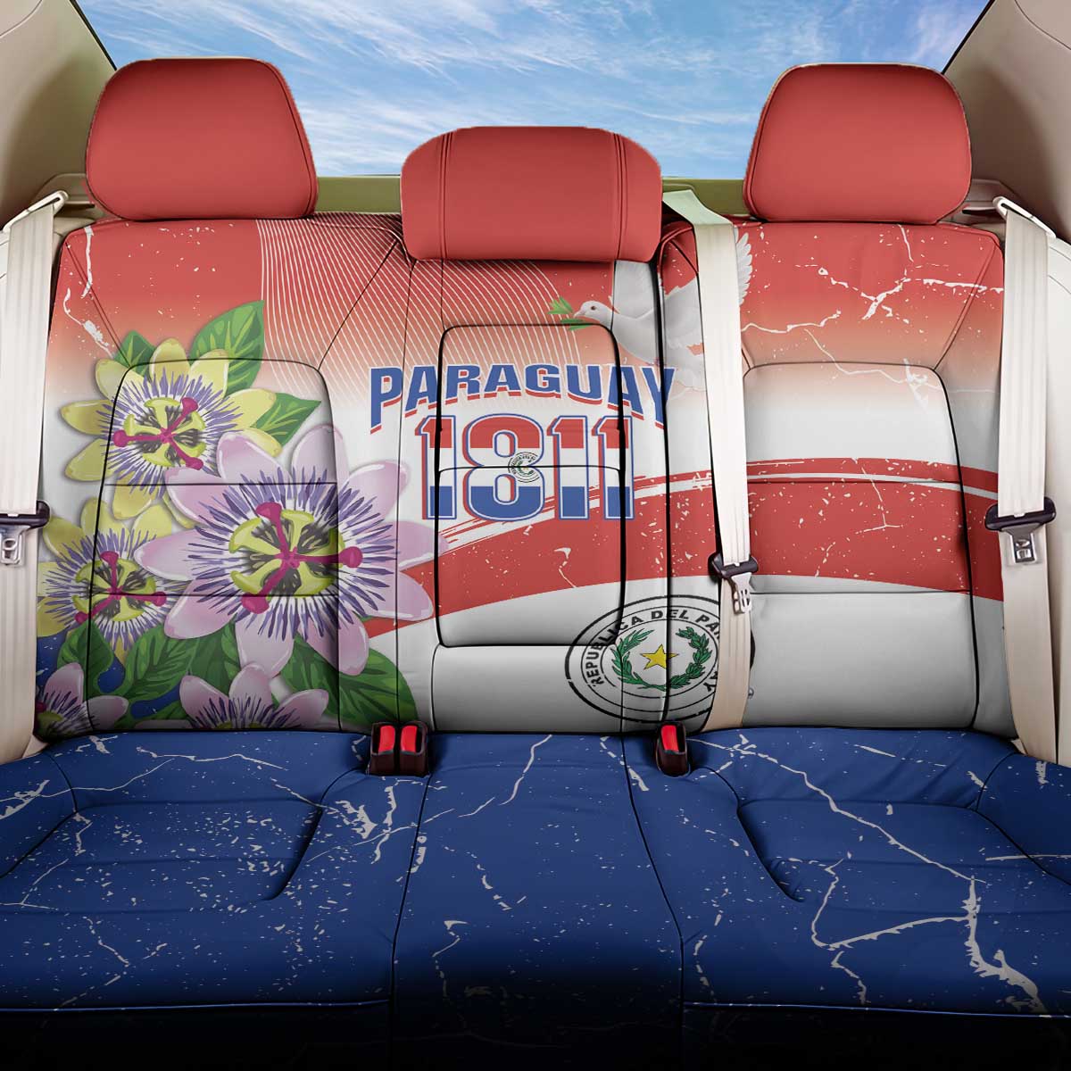 Paraguay 1811 Independence Day Back Car Seat Cover Grunge Flag Mix Passion Flowers