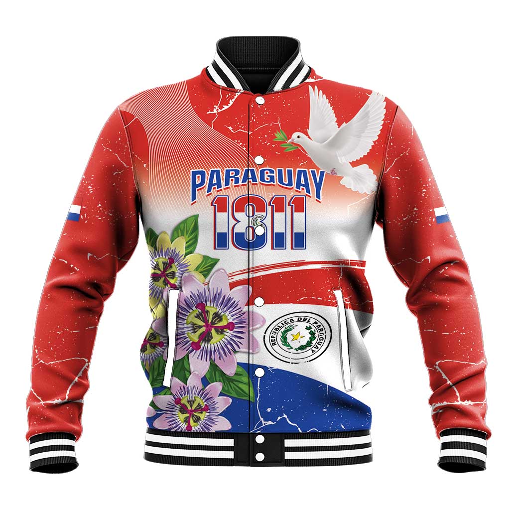 Paraguay 1811 Independence Day Baseball Jacket Grunge Flag Mix Passion Flowers