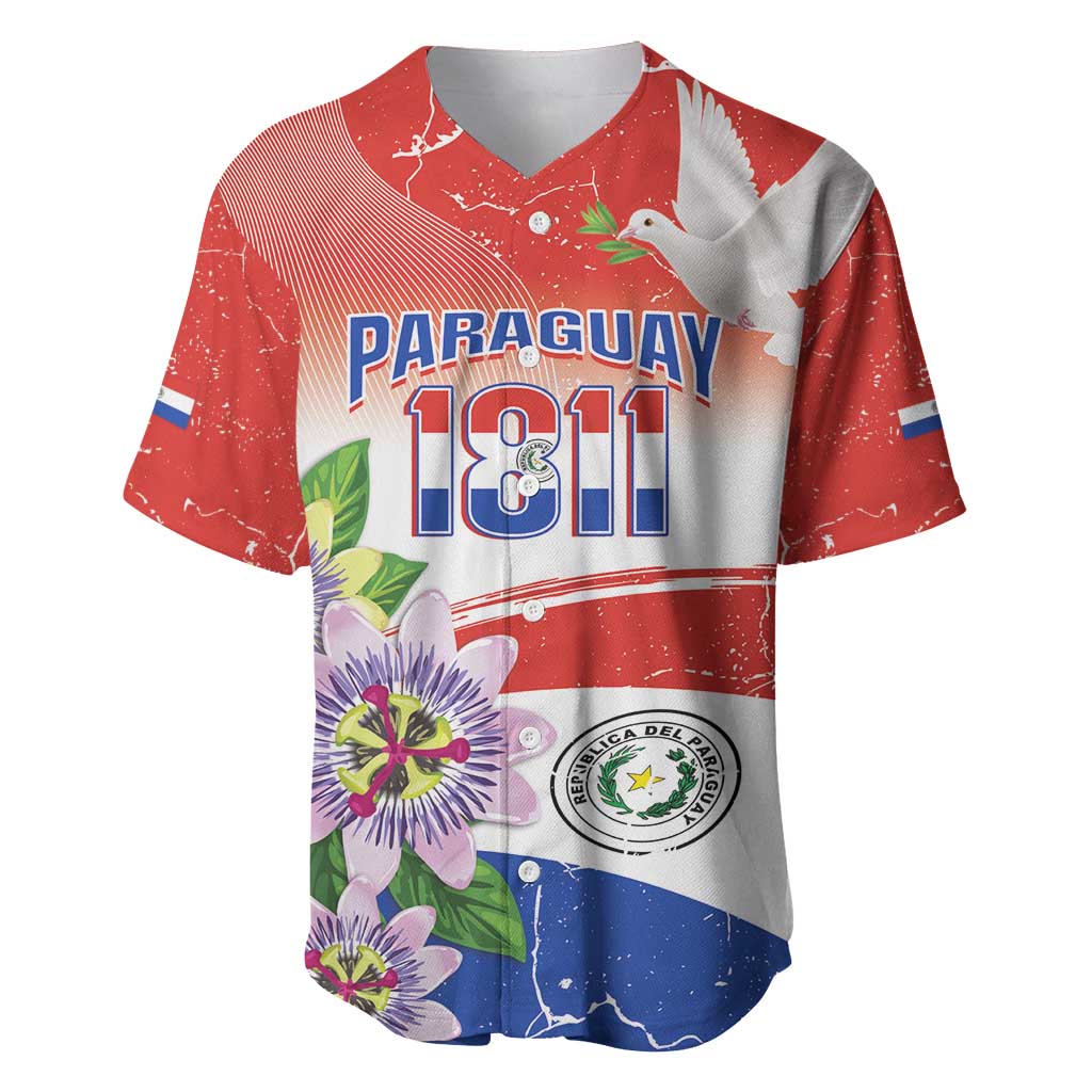 Paraguay 1811 Independence Day Baseball Jersey Grunge Flag Mix Passion Flowers