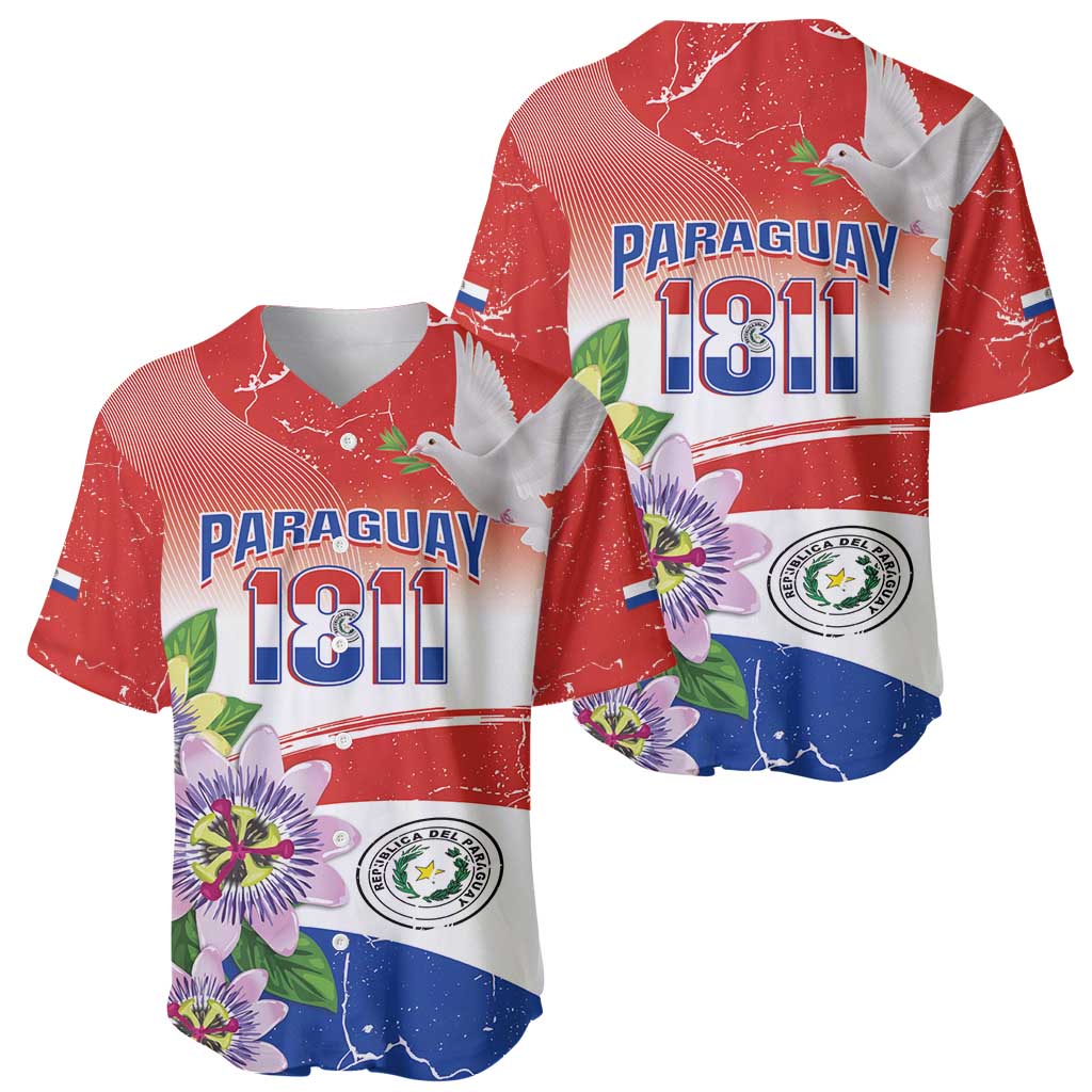 Paraguay 1811 Independence Day Baseball Jersey Grunge Flag Mix Passion Flowers