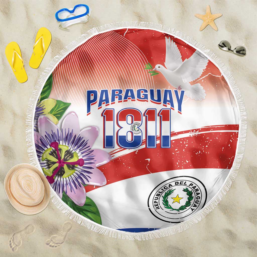 Paraguay 1811 Independence Day Beach Blanket Grunge Flag Mix Passion Flowers