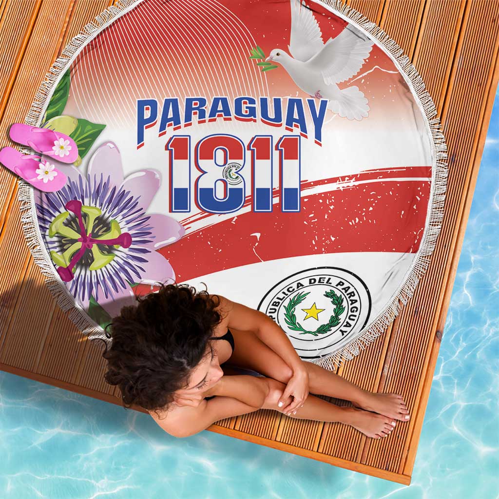 Paraguay 1811 Independence Day Beach Blanket Grunge Flag Mix Passion Flowers