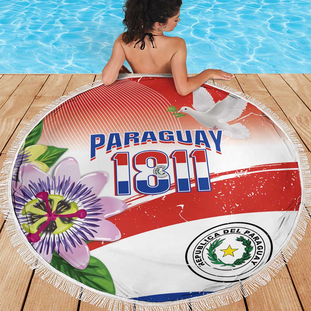 Paraguay 1811 Independence Day Beach Blanket Grunge Flag Mix Passion Flowers