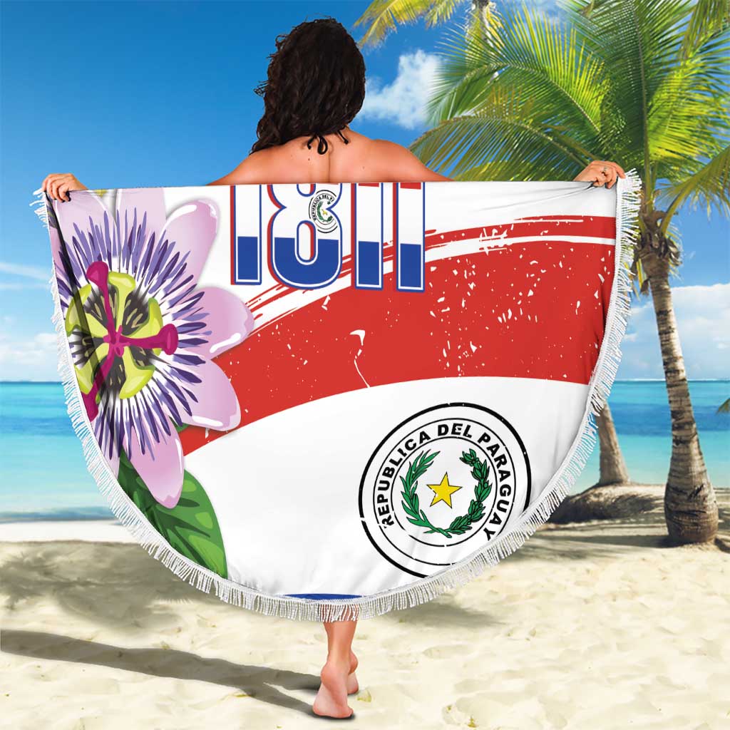 Paraguay 1811 Independence Day Beach Blanket Grunge Flag Mix Passion Flowers