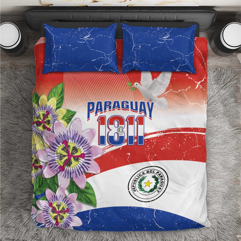 Paraguay 1811 Independence Day Bedding Set Grunge Flag Mix Passion Flowers