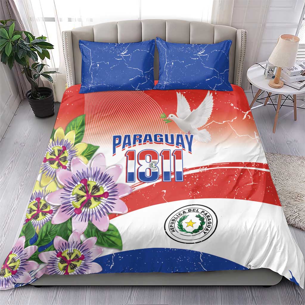 Paraguay 1811 Independence Day Bedding Set Grunge Flag Mix Passion Flowers