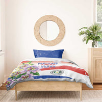 Paraguay 1811 Independence Day Bedding Set Grunge Flag Mix Passion Flowers