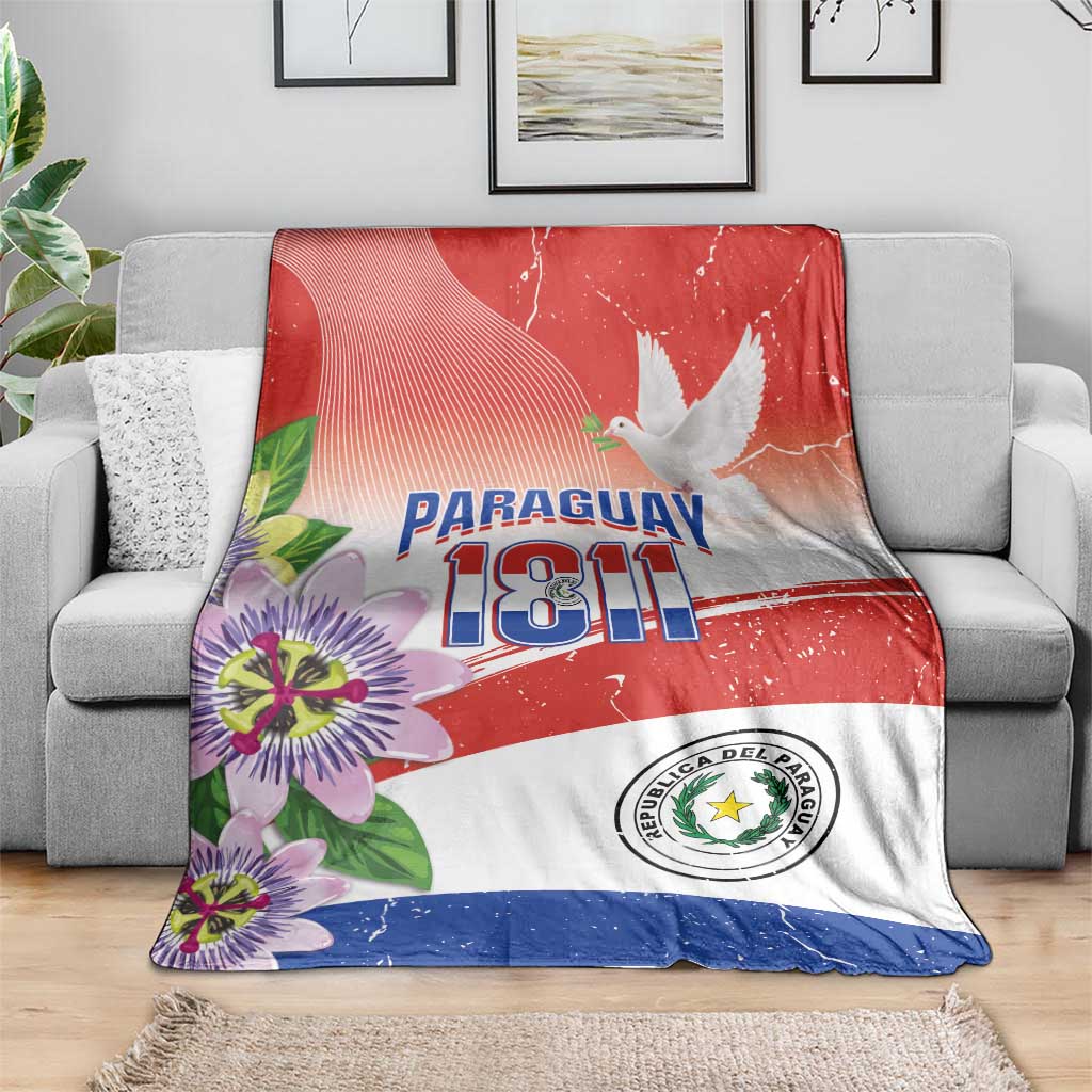 Paraguay 1811 Independence Day Blanket Grunge Flag Mix Passion Flowers