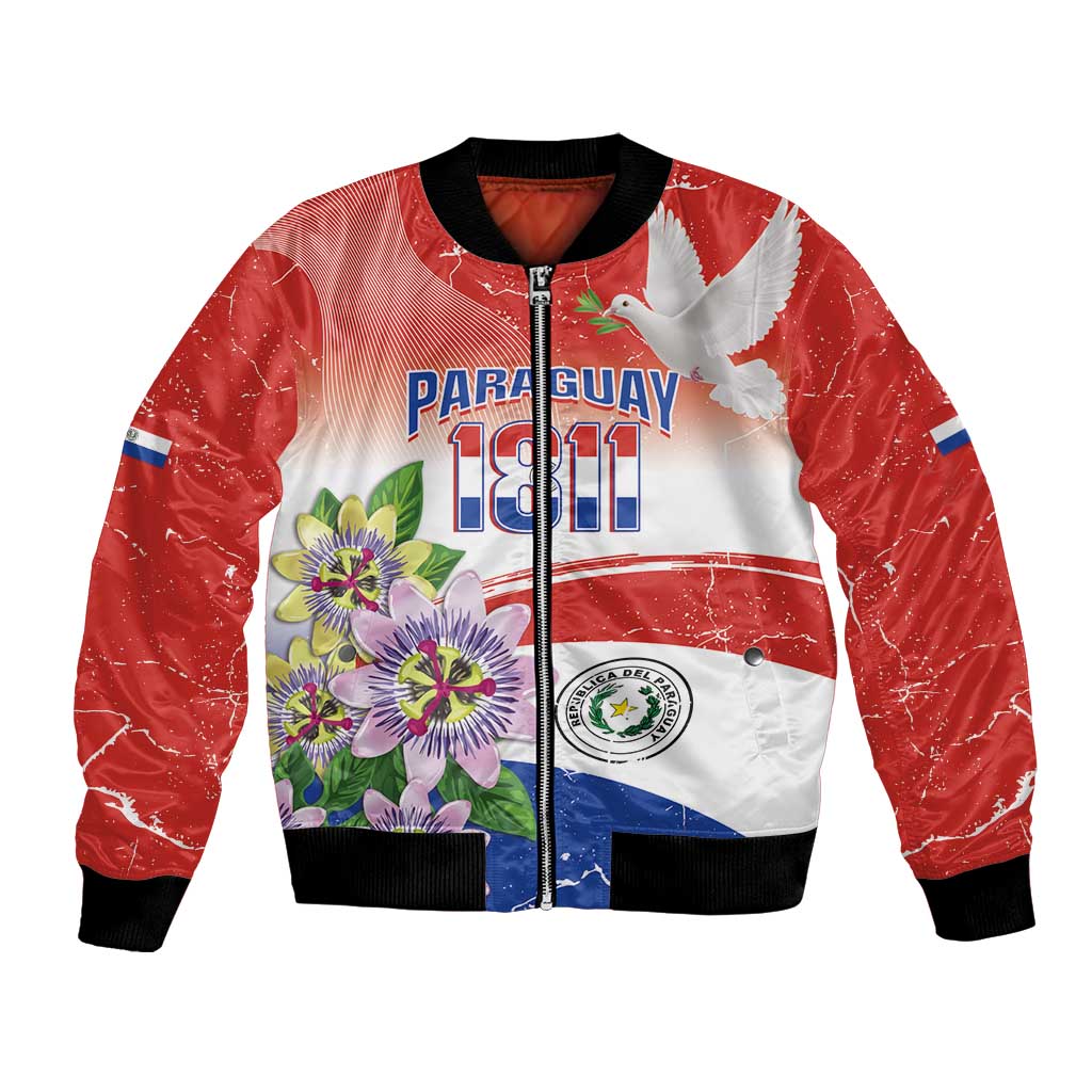 Paraguay 1811 Independence Day Bomber Jacket Grunge Flag Mix Passion Flowers