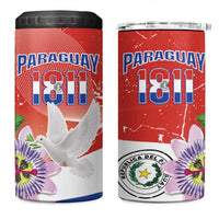 Paraguay 1811 Independence Day 4 in 1 Can Cooler Tumbler Grunge Flag Mix Passion Flowers
