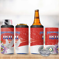 Paraguay 1811 Independence Day 4 in 1 Can Cooler Tumbler Grunge Flag Mix Passion Flowers