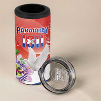 Paraguay 1811 Independence Day 4 in 1 Can Cooler Tumbler Grunge Flag Mix Passion Flowers