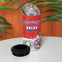 Paraguay 1811 Independence Day 4 in 1 Can Cooler Tumbler Grunge Flag Mix Passion Flowers